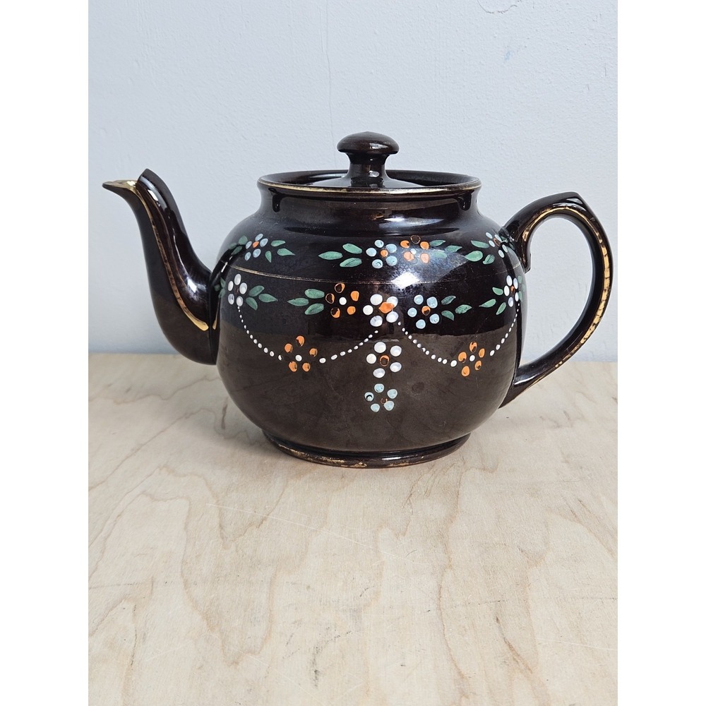 Sadler England Brown Floral Teapot Hand Painted Ceramic Vintage